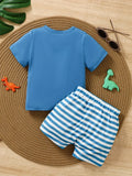 Children's Dinosaur Print Tee & Striped Shorts Set - Trendsi - Flyclothing LLC