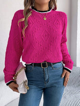Contrast Trim Round Neck Long Sleeve Sweater - Trendsi - Flyclothing LLC