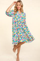 Haptics Bubble Sleeve Floral Ruffled Dress - Trendsi