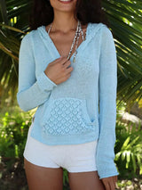 Crochet Detail Hooded Knit Top - Trendsi - Flyclothing LLC