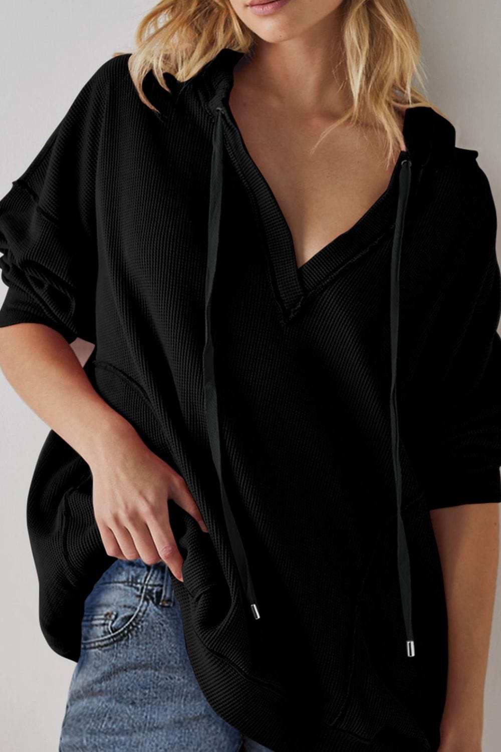 Exposed Seam Drawstring Long Sleeve Hoodie - Trendsi - Flyclothing LLC