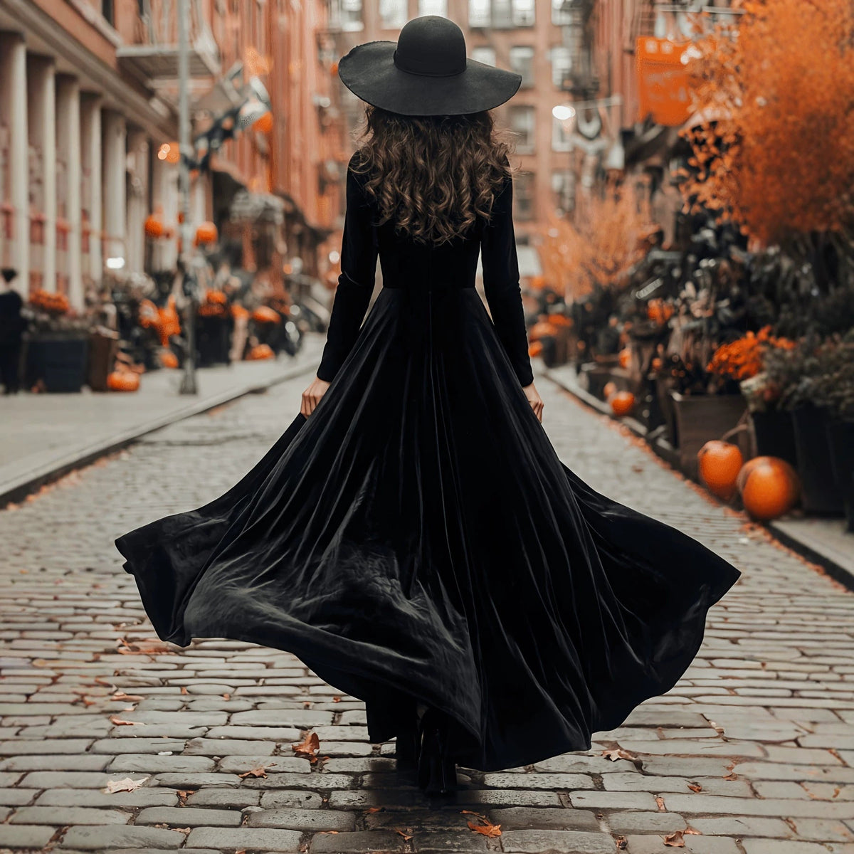 Women's Halloween Long-sleeve Long Velvet Dress
