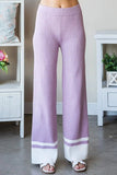 First Love Contrast Ribbed Knit Pants - Trendsi