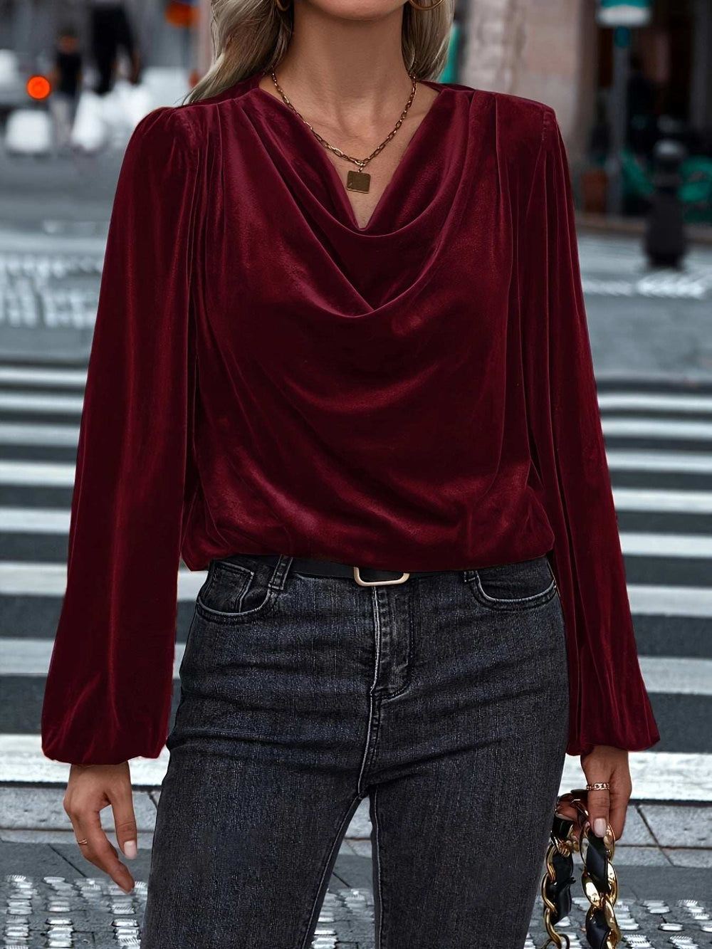 Cowl Neck Long Sleeve Blouse - Trendsi - Flyclothing LLC
