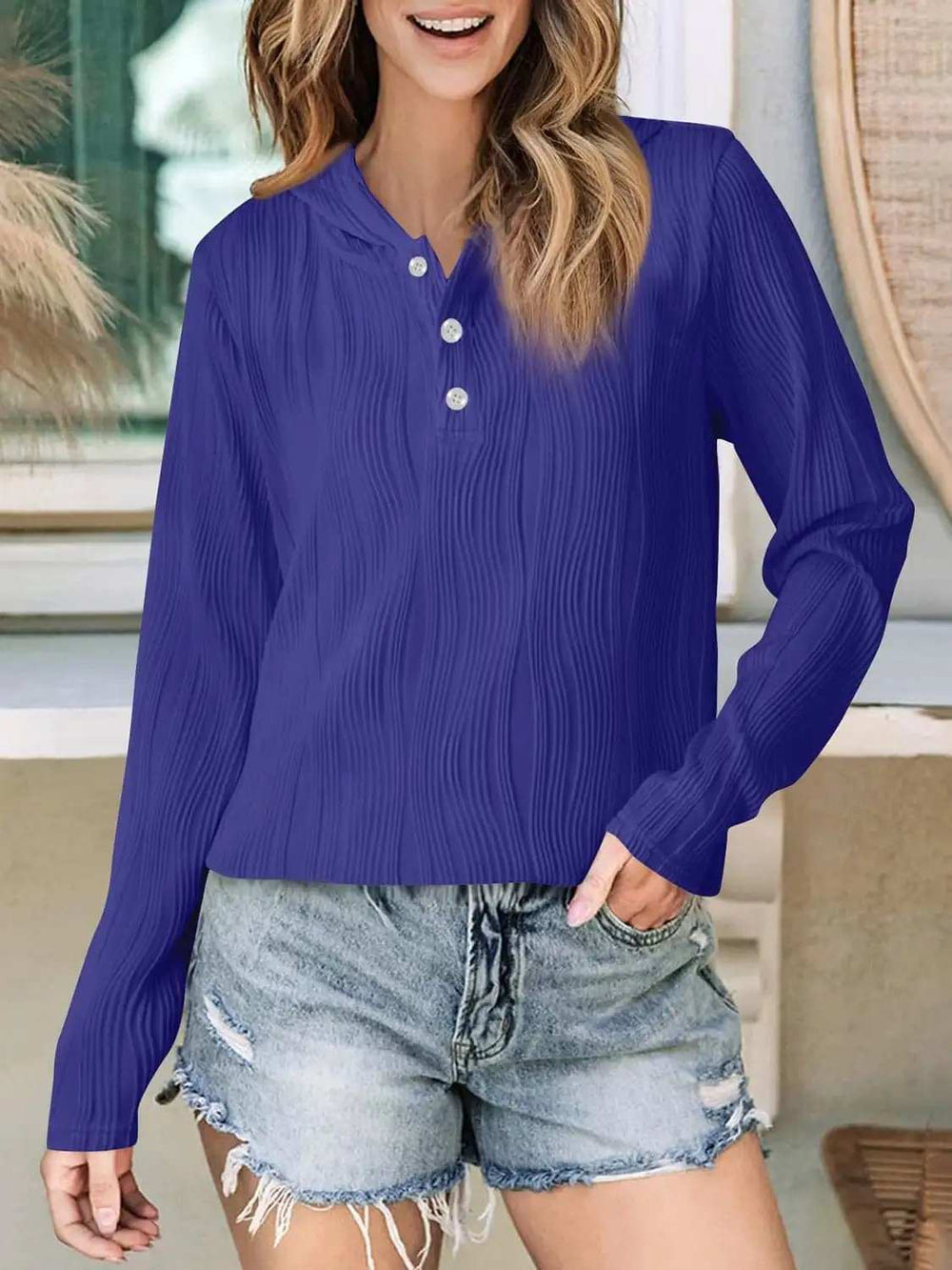 Textured Long Sleeve Hoodie - Trendsi - Flyclothing LLC