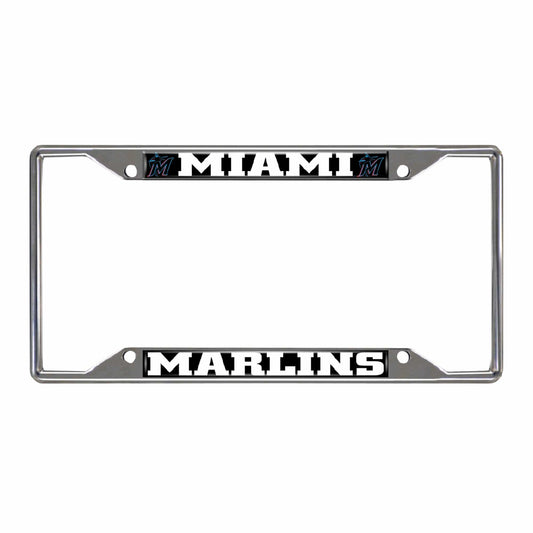 Miami Marlins Chrome Metal License Plate Frame, 6.25in x 12.25in - Miami Marlins