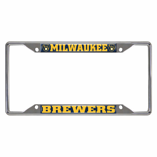 Milwaukee Brewers Chrome Metal License Plate Frame, 6.25in x 12.25in