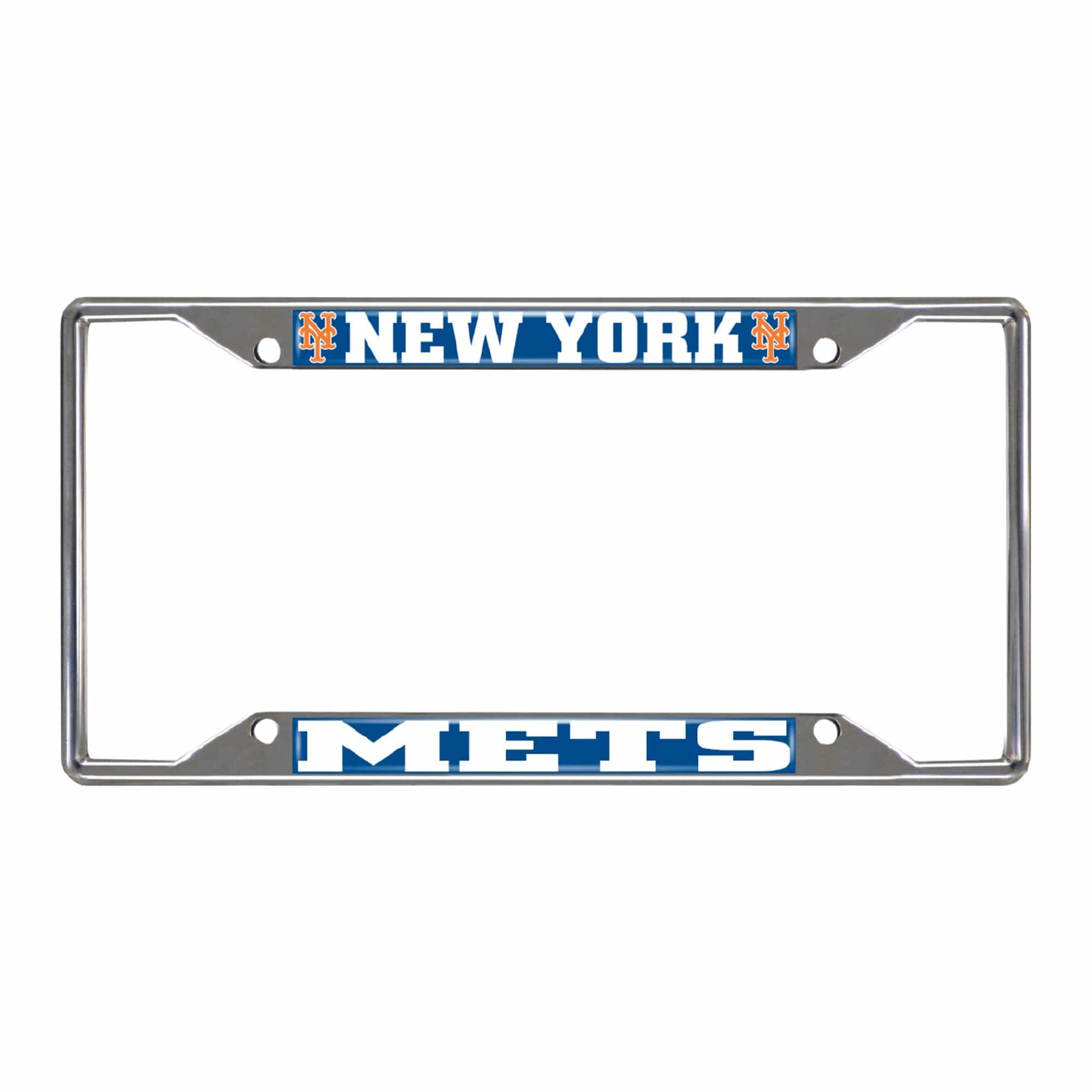 New York Mets Chrome Metal License Plate Frame, 6.25in x 12.25in - New York Mets