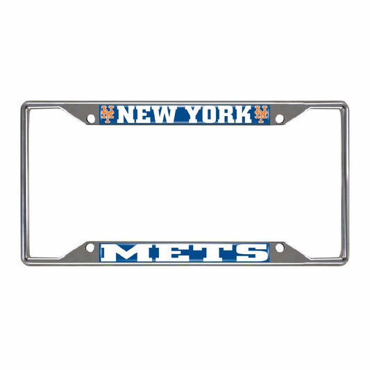 New York Mets Chrome Metal License Plate Frame, 6.25in x 12.25in - New York Mets