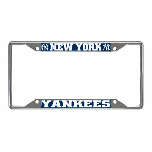 New York Yankees Chrome Metal License Plate Frame, 6.25in x 12.25in - New York Yankees