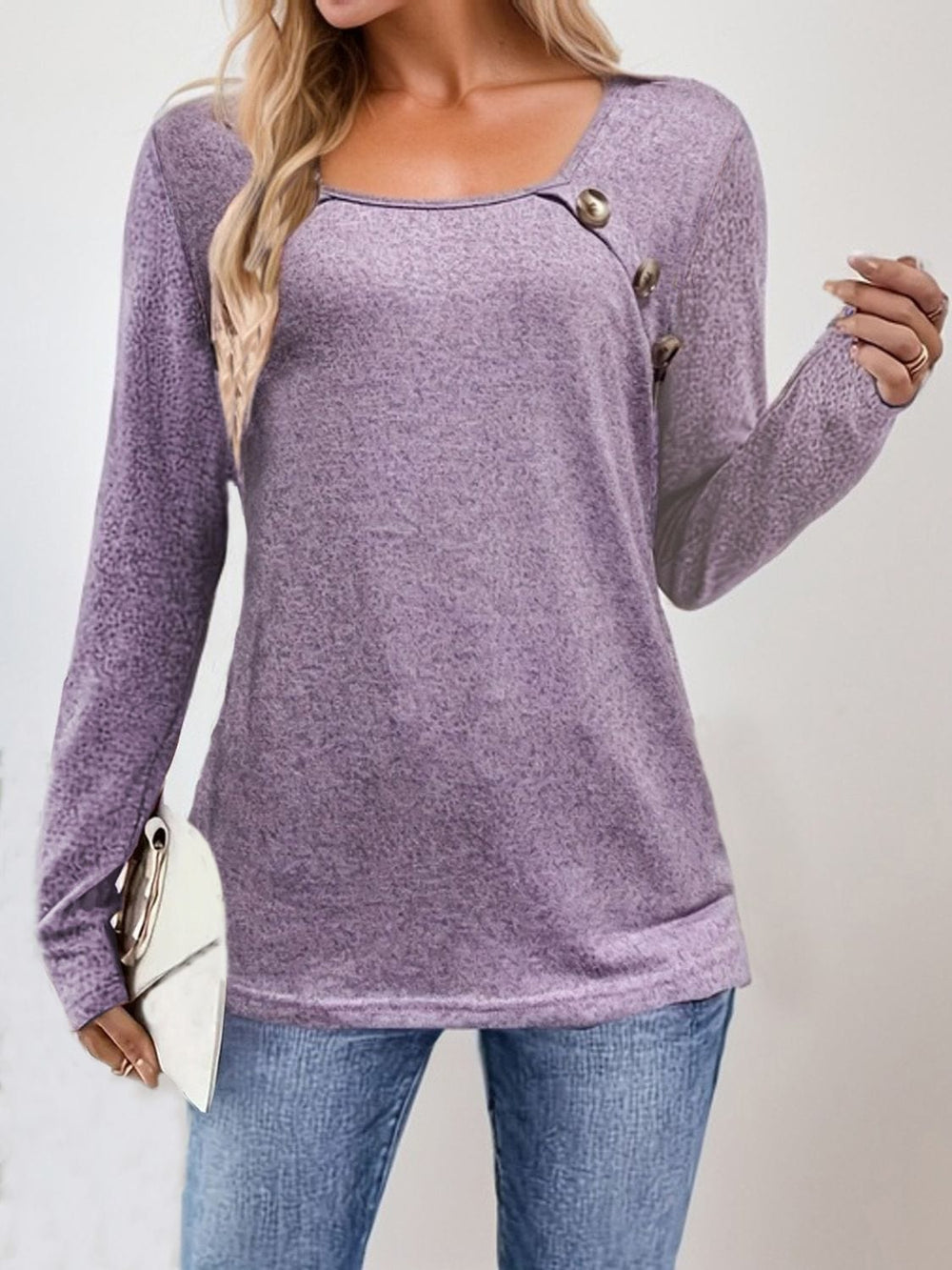 Square Neck Long Sleeve T-Shirt - Trendsi