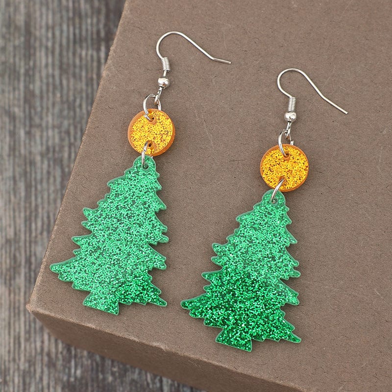 Glitter Acrylic Tree Shape Earrings - Trendsi