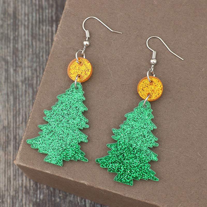 Glitter Acrylic Tree Shape Earrings - Trendsi - Flyclothing LLC