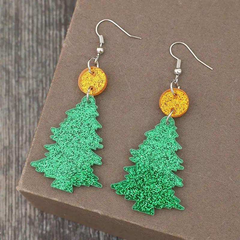 Glitter Acrylic Tree Shape Earrings - Trendsi - Flyclothing LLC