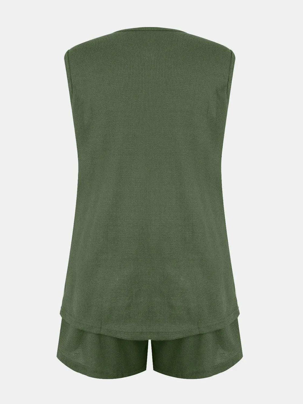 Full Size Waffle-Knit Notched Top and Shorts Set - Trendsi - Flyclothing LLC