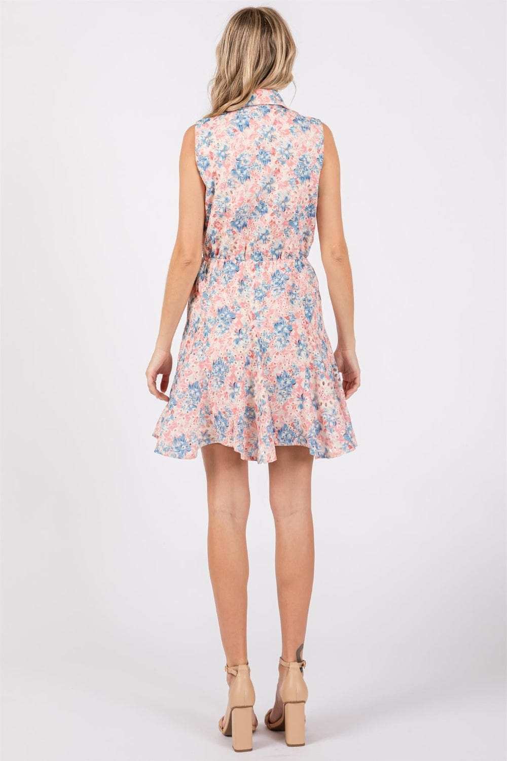 GeeGee Full Size Floral Eyelet Sleeveless Mini Dress - Trendsi - Flyclothing LLC