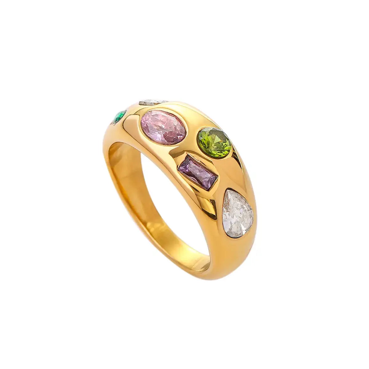 18K Gold-Plated Colorful Zircon Ring - Trendsi - Flyclothing LLC