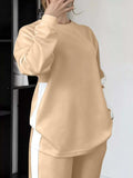 Full Size Contrast Round Neck Top and Pants Set Plus Size - Trendsi - Flyclothing LLC