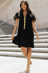 Sequin Half Button Short Sleeve Dress - Trendsi - Flyclothing LLC