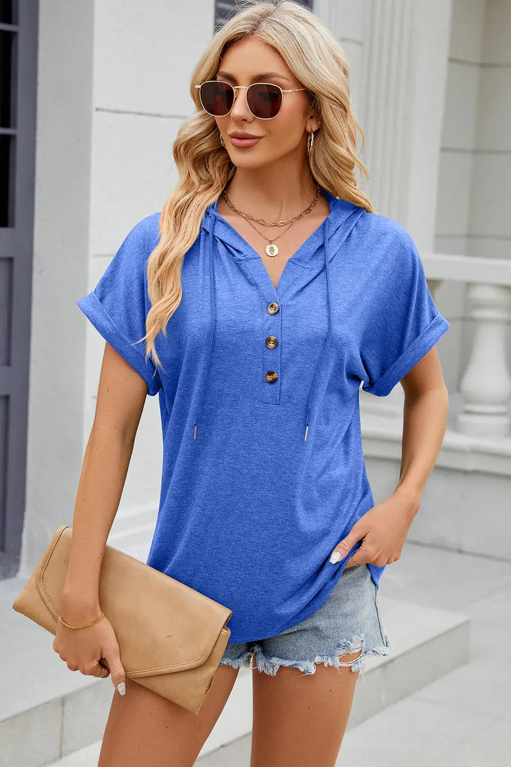 Florira Hooded Short Sleeve T-Shirt - Trendsi - Flyclothing LLC