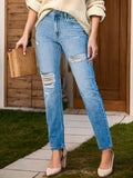 Distressed Buttoned Jeans with Pockets - Trendsi