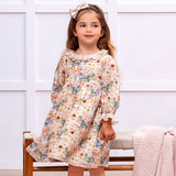 Vintage Floral Dress with Lace Collar Ruffles, Linen Blend - Tesa Babe - Flyclothing LLC
