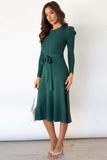 Round Neck Long Sleeve Tie Waist Sweater Dress - Trendsi - Flyclothing LLC