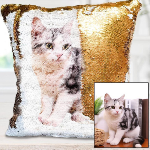 Custom Photo Cushion Cover Diy Personalized Sequin Luminous Pillowcase Room Decoration Baby Wedding Pet Photos Printed - My Store - Flyclothing LLC