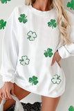 Sequin Lucky Clover Round Neck Long Sleeve Sweatshirt - Trendsi