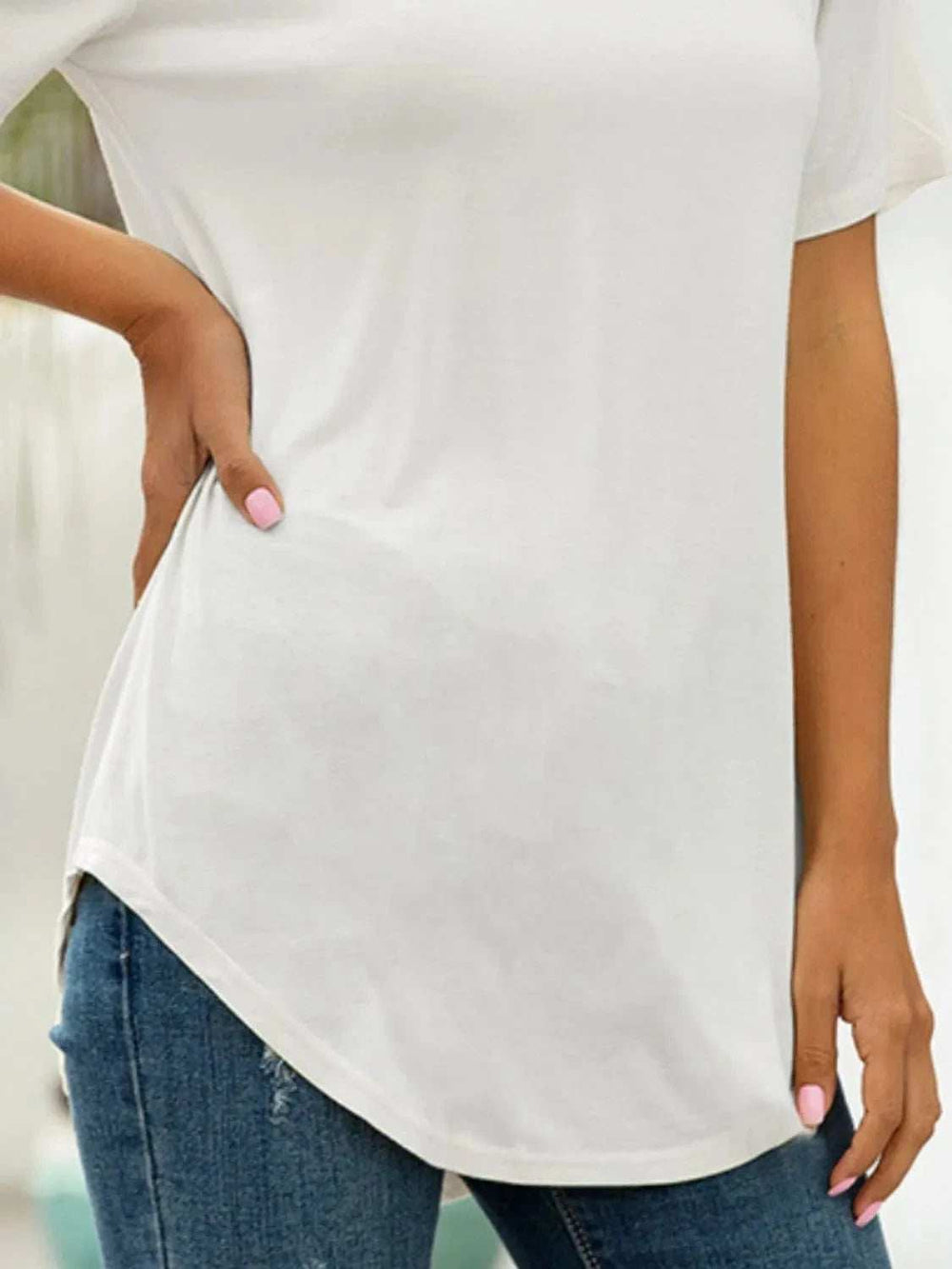 Full Size Solid V-Neck Short Sleeve T-Shirt Plus Size - Trendsi - Flyclothing LLC