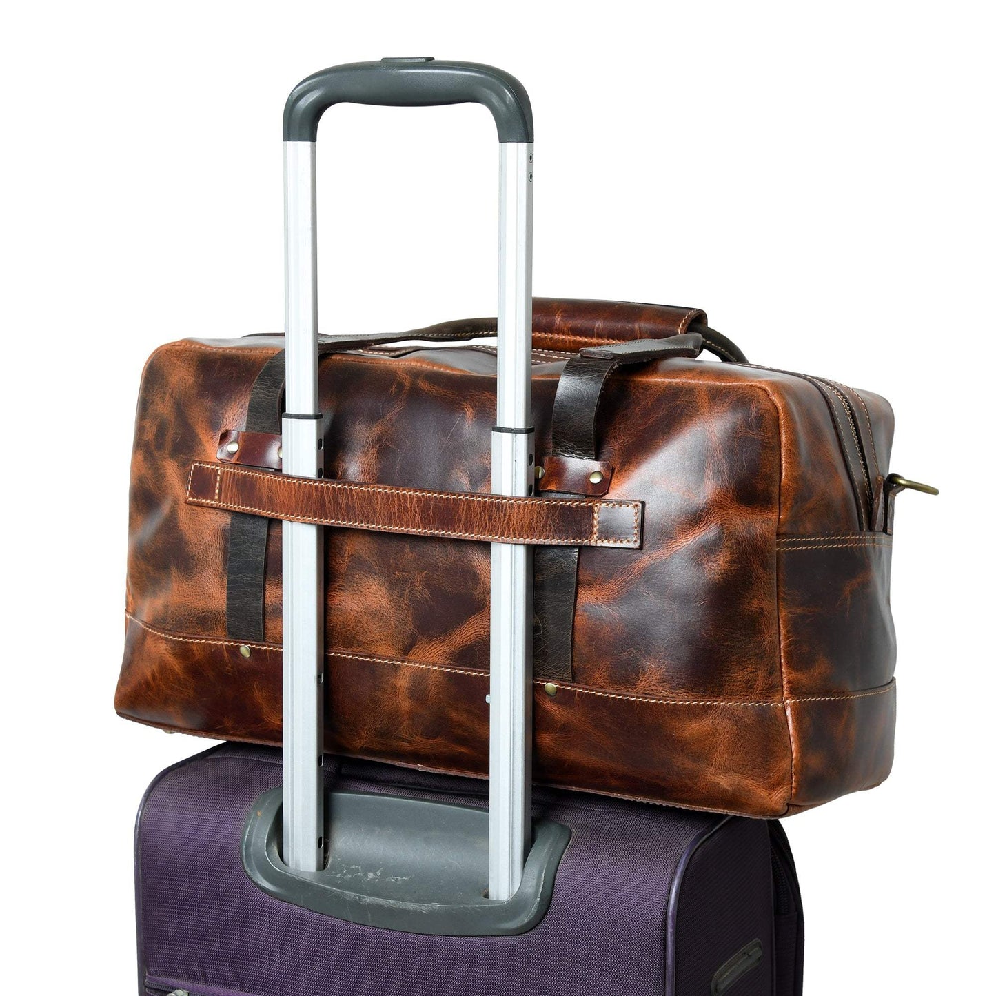 Espresso Elegance Carry on Duffle, Saddle Tan - Classy Leather Bags - Flyclothing LLC