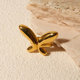 18K Gold-Plated Stainless Steel Butterfly Ring - Trendsi