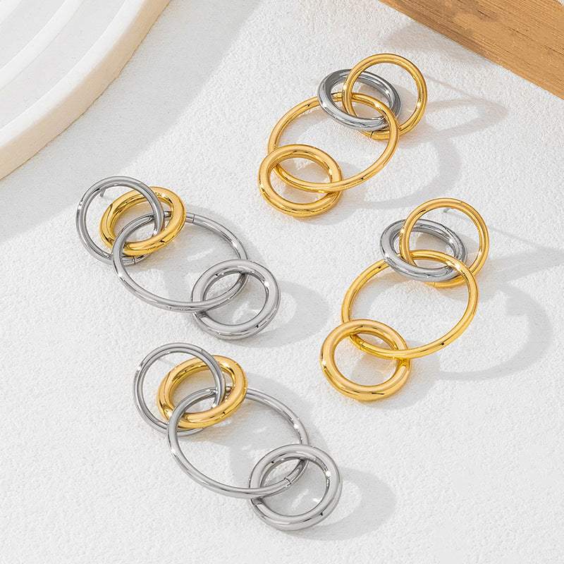 Wholesale Trendy Interlinked Multi-Ring Drop Earrings, New Niche Versatile Fashion Earrings For Women - My Store - Flyclothing LLC