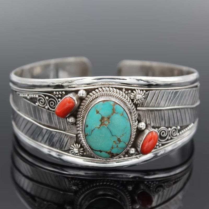 Artificial Turquoise Alloy Open Bracelet - Trendsi - Flyclothing LLC