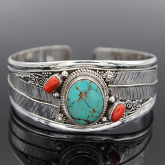 Artificial Turquoise Alloy Open Bracelet - Trendsi