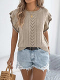 Openwork Round Neck Cap Sleeve Knit Top - Trendsi - Flyclothing LLC