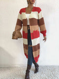 Striped Color Block Open Front Knit Cardigan - Trendsi - Flyclothing LLC