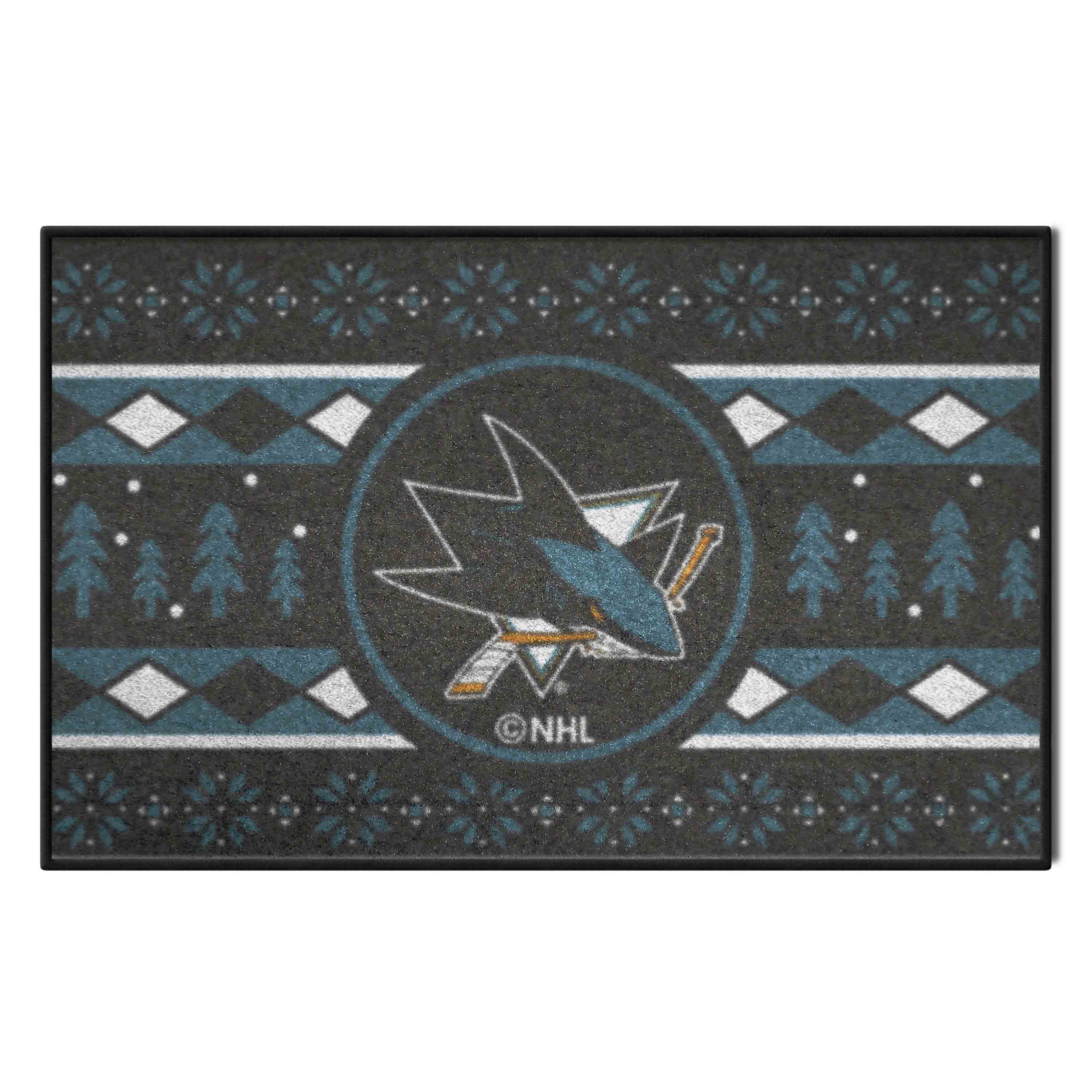 San Jose Sharks Holiday Sweater Starter Mat Accent Rug - 19in. x 30in. - San Jose Sharks