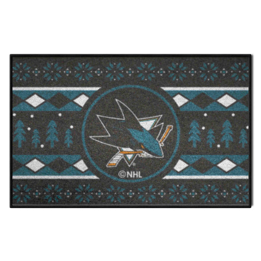 San Jose Sharks Holiday Sweater Starter Mat Accent Rug - 19in. x 30in. - San Jose Sharks