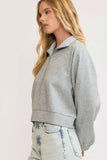 Umgee Full Size Half Zip Cropped Sweatshirt Plus Size - Trendsi