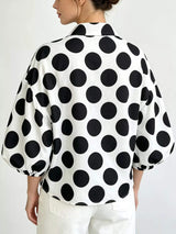 Polka Dot Puff Sleeve Shirt - Trendsi - Flyclothing LLC