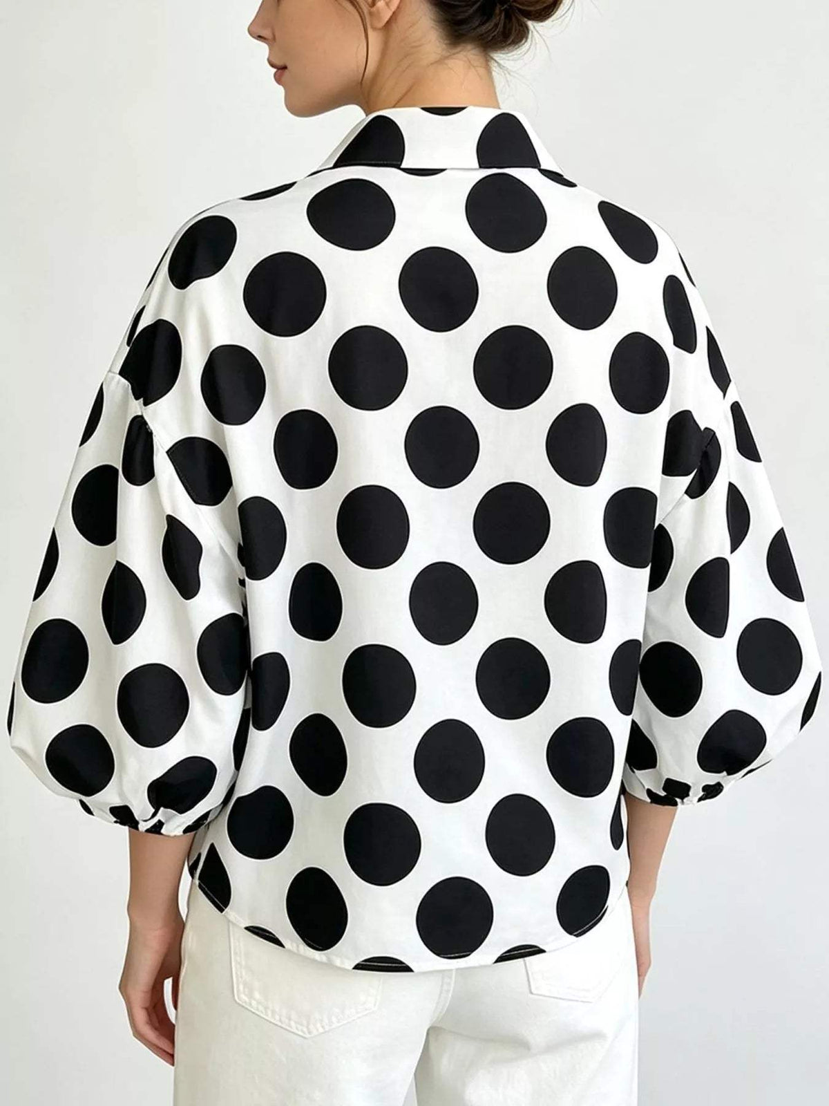 Polka Dot Puff Sleeve Shirt - Trendsi - Flyclothing LLC