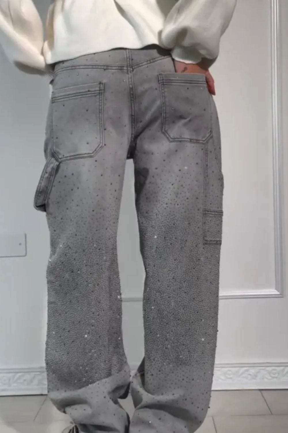 Full Size Washed Rhinestone Detail Wide leg Jeans Plus Size - Trendsi - Flyclothing LLC