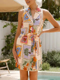 Printed Sleeveless Tie Waist Dress - Trendsi - Flyclothing LLC