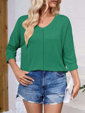 Textured Round Neck Three-Quarter Sleeve Blouse - Trendsi - Flyclothing LLC