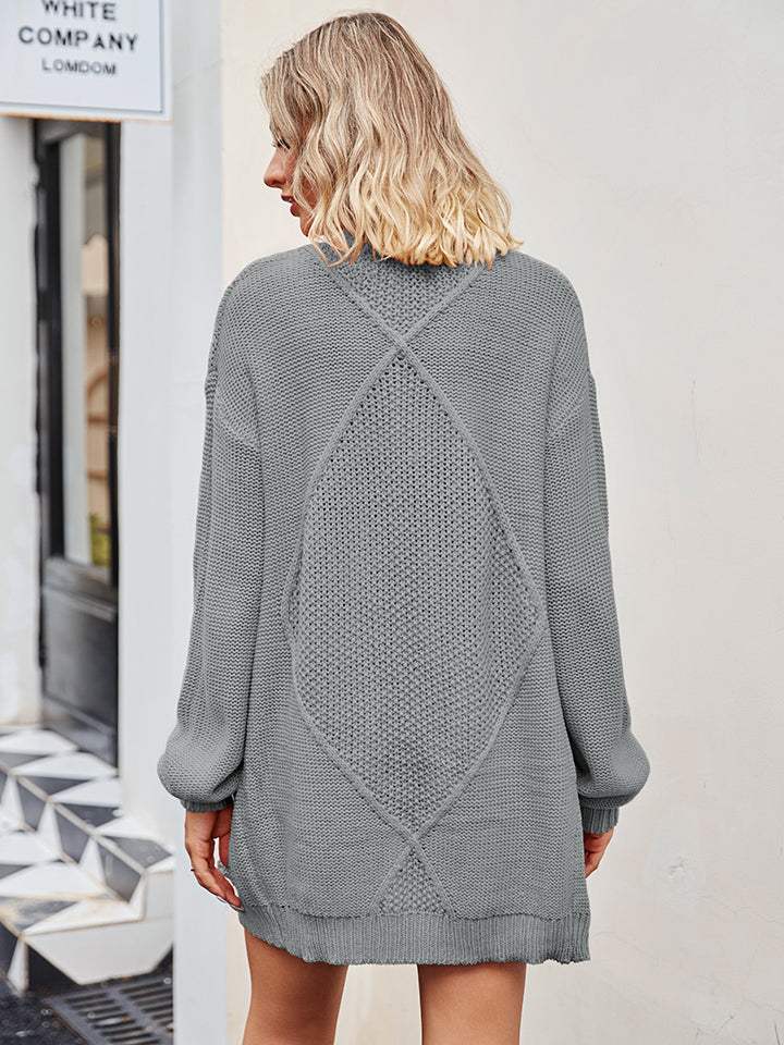 Cable-Knit Long Sleeve Cardigan - Trendsi - Flyclothing LLC