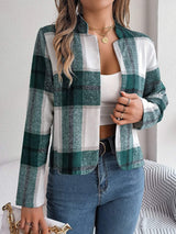 Plaid Open Front Long Sleeve Jacket - Trendsi - Flyclothing LLC