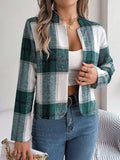 Plaid Open Front Long Sleeve Jacket - Trendsi - Flyclothing LLC