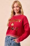 BiBi Christmas Theme Sequin Lattering Sweater - Trendsi - Flyclothing LLC
