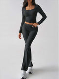 Devine Square Neck Long Sleeve Top and Pants Set - Trendsi - Flyclothing LLC